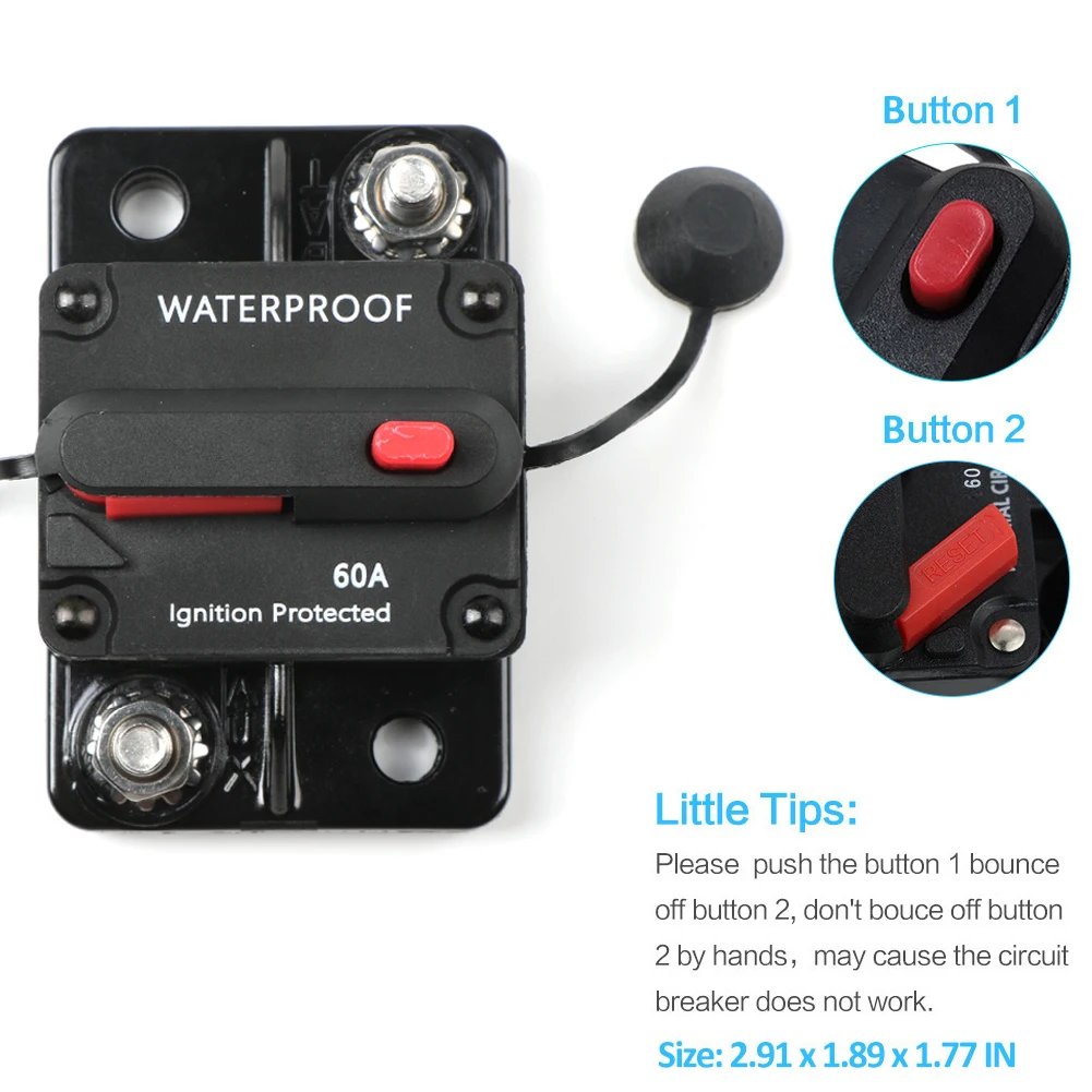 DaierTek 20A-300A Leistungsschalter 12V Trolling mit manuellem Reset Boot Manueller Stromschutz für Audiosicherung Auto 48VDC Wasserdicht – Detail 4