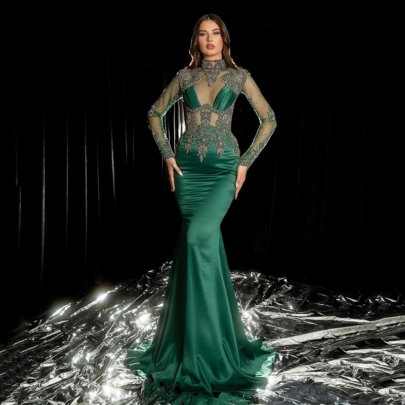 

Thinyfull Formal Mermaid Prom Dresses Long Sleeve Beadings Appliques Evening Dress Saudi Arabia Cocktail Party Gowns Custom Size