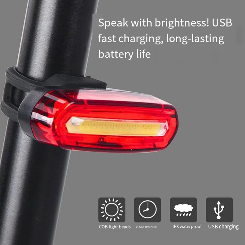 Bike Tail Light  - Bicycle Light 5 Modes Red/Blue, Waterproof IP64, Rechargeable USB-C - 2