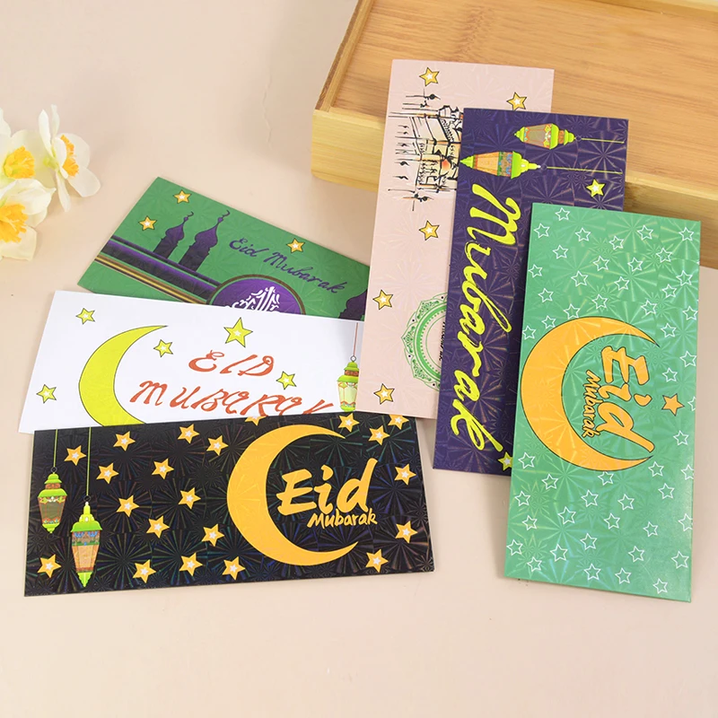 

6pcs Eid Mubarak Cash Envelopes Gift Money Paper Bags Ramadan Decoration 2024 Islamic Muslim Festival Party Supplies