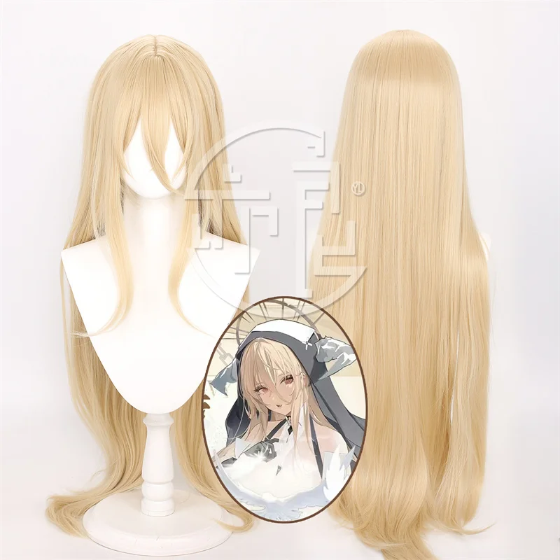 

Anime! Azur Lane HMS Implacable Nun Cosplay Wig 90cm Long Golden Heat Resistant Hair Woman Party Wigs