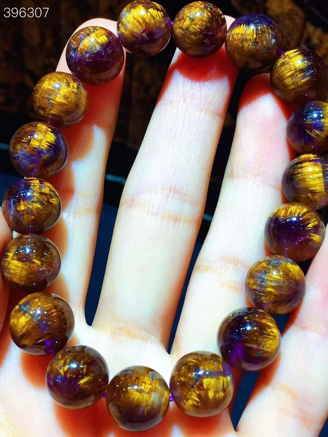 

Natural Cacoxenite Purple Rutilated Quartz Flower Bracelet 11.3mm Auralite 23 Clear Round Beads Women Men AAAAAAA