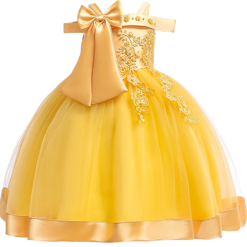 3-10 Years Kids Christmas Party Dresses For Girls Appliques Flower