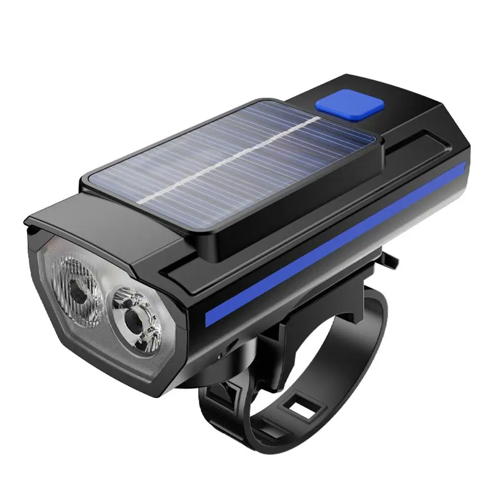 Solar Bike Front Lamp With Horn Dual Lamp Beads Super Warning Night Cycling Safety Brighteness Bicycle Headlight Waterproof E5C8 bike accessories