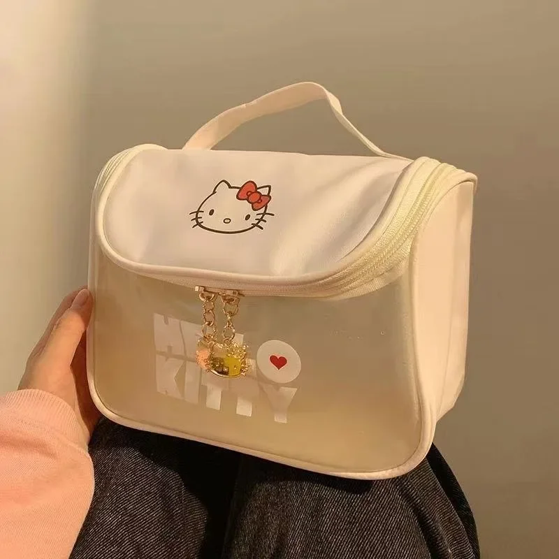 

Kawaii Sanrio Anime Hello Kitty Cartoon Printed Large Capacity Semi Transparent Cosmetic Skincare Storage Bag Gifts for Girls