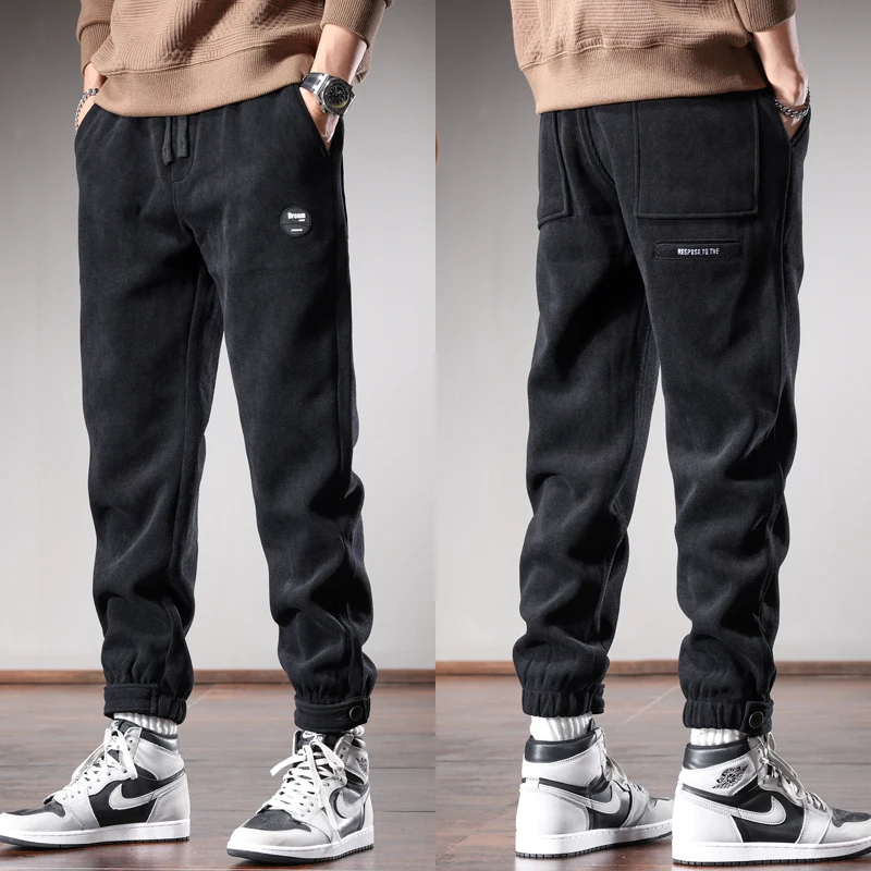 Black Baggy Pencil Pants Men Autumn Streetwear Hip Hop Casual Elastic Waist Drawstring Jogging Trousers