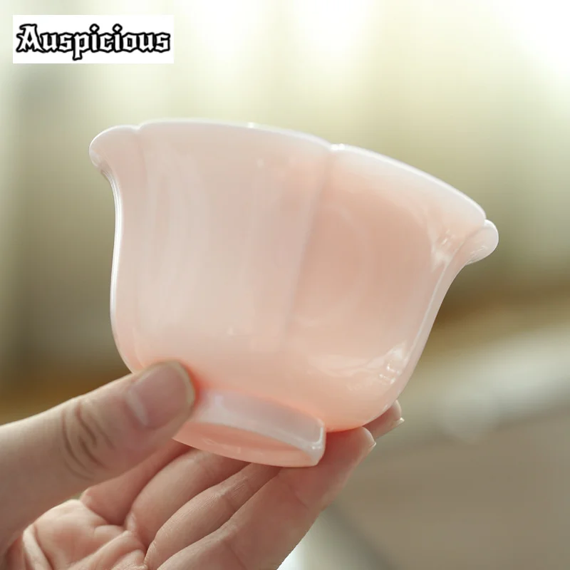 150ml Boutique Pink Ceramic Sancai GaiWan Tea Cup Handmade Single Colored Glaze Petal Tea Bowl Household Kungfu Teaset Drinkware
