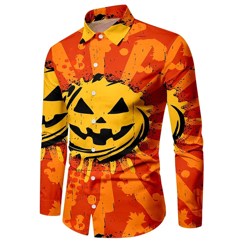 23 Halloween Shirts for Men Autumn Novelty Print Long Sleeve Casual Shirt Hidden Buttons Cool Hip Hop Streetwear Vest Lapel Pump