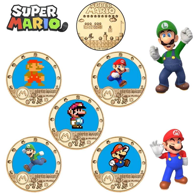 Gold Super Mario Cartoon Monete Commemorative Anime Figure Luigi Metal Collection Souvenir Game Coins Classic Pattern Coins Gifts