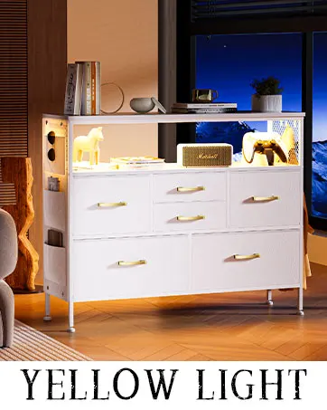 Description Picture 3 of itemDresser for Bedroom Dresser, TV Stand with 6 Drawers, Bedroom Dresser with Power Outlets and LED Light, Fabric Dressers &