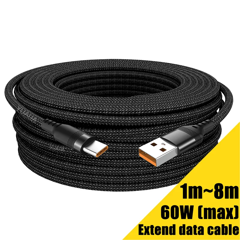 Usb tipo-c estendido 3m 5m 8 metros android micro usb cabo de carregamento rápido para huawei xiaomi vivo oppo e leeco telefone dados c