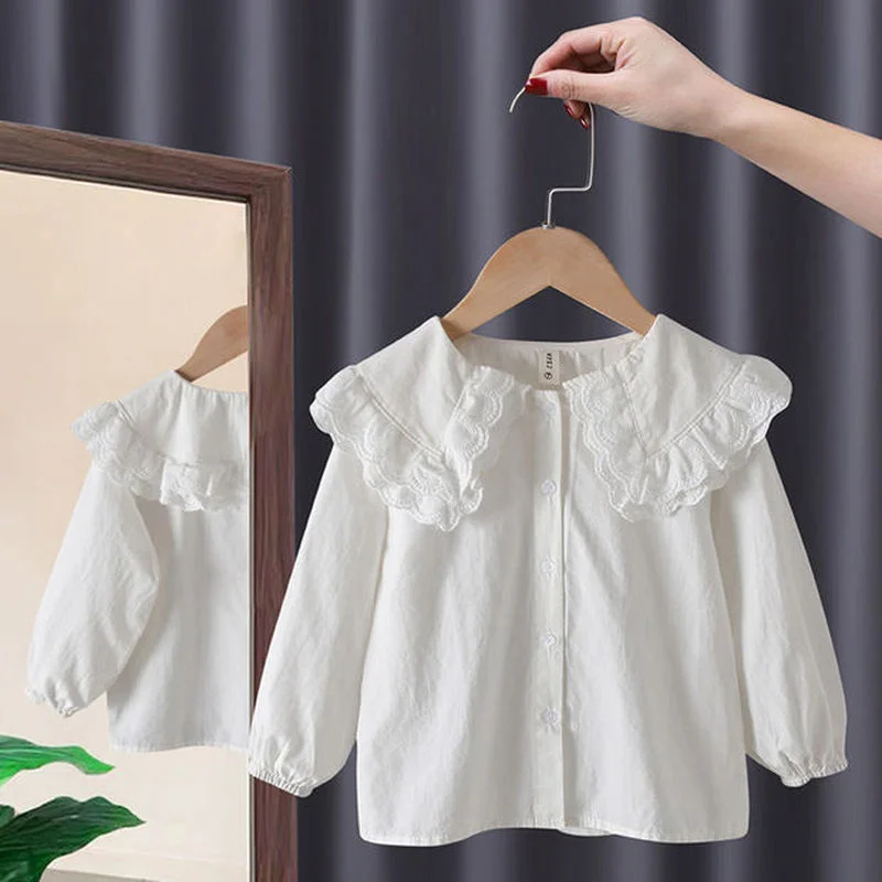 Spring Autumn Girls Blouses kids Shirts Long Sleeve Shirts Children's Lace Princess Bottoming New Western Style Baby