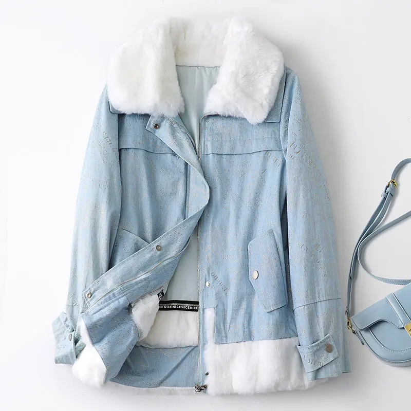 

2021 Winter Women's Parkas New Fashion Warm Fur Collar Thick Rabbit Fur Liner Jackets Korean Clothing Manteau Femme Hiver Gmm902