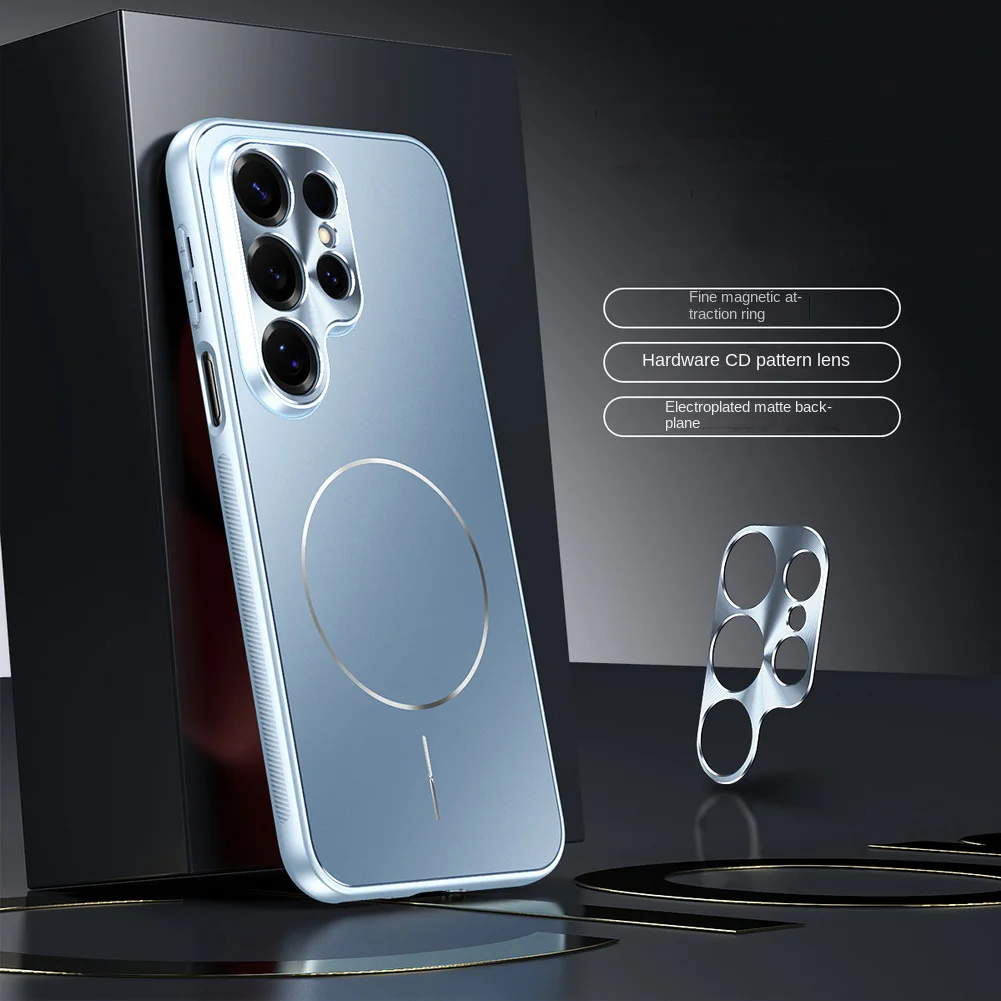 Electroplated Micro-Matte Magnetic Ring Case with Metal Lens Protector