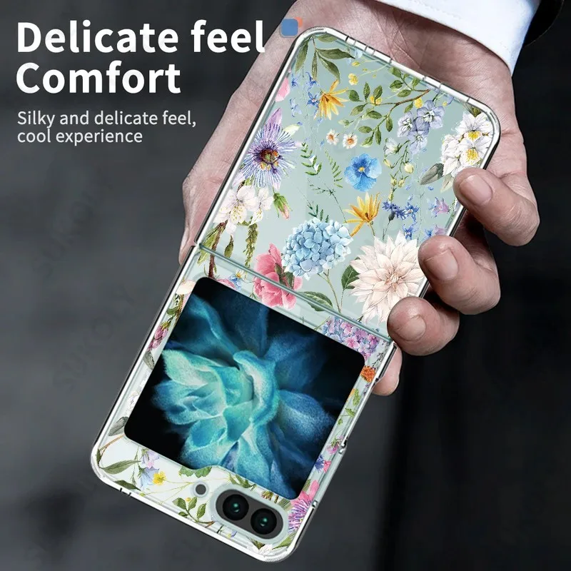 Flower Pattern Shockproof Transparent Folding Phone Case