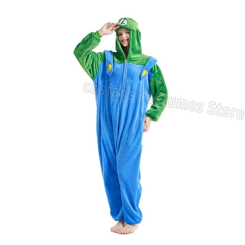 Anime game Luigi Super Mario cosplay costume Kigurumi adult unisex pajamas flannel jumpsuit pajamas jumpsuit