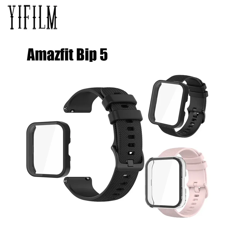 스마트 워치 실리콘 팔찌 케이스, PC 및 유리 스크린 보호대 필름, 전체 커버, Amazfit Bip 5 Bip3 3 Pro용 스트랩