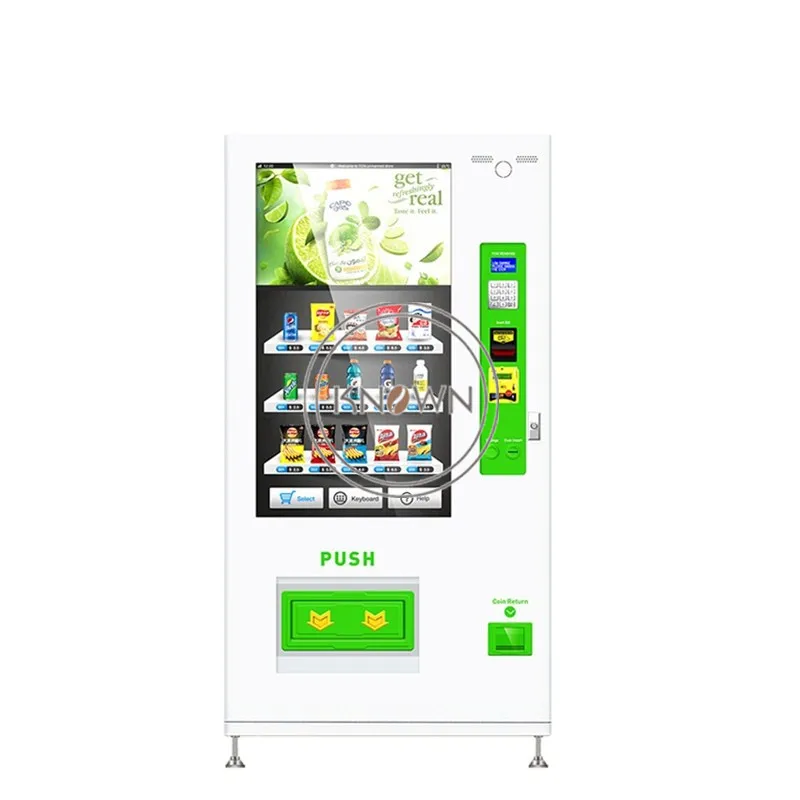 LCD Displays Coin Operated Big Screen Bottled Drinking Water Snacks Vending Machine with Bill Acceptor