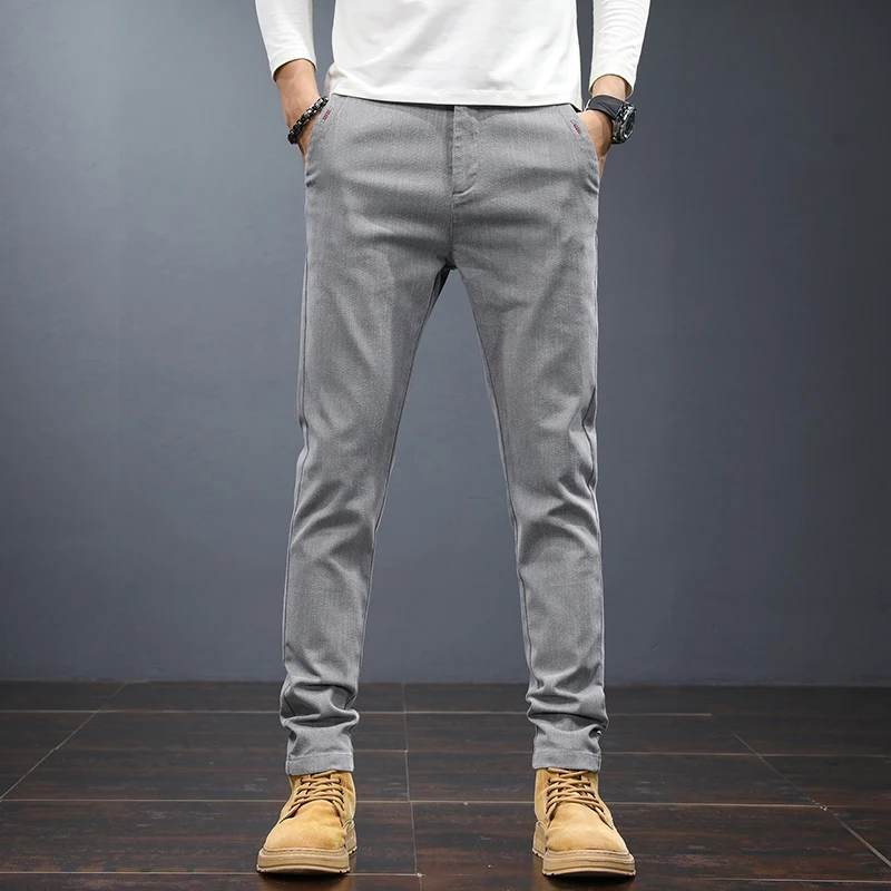 

Business Casual Pants Men Classic Stretch Slim Fit Trousers for Men Spring Autumn Straight Joggers Solid Gray Pants Male