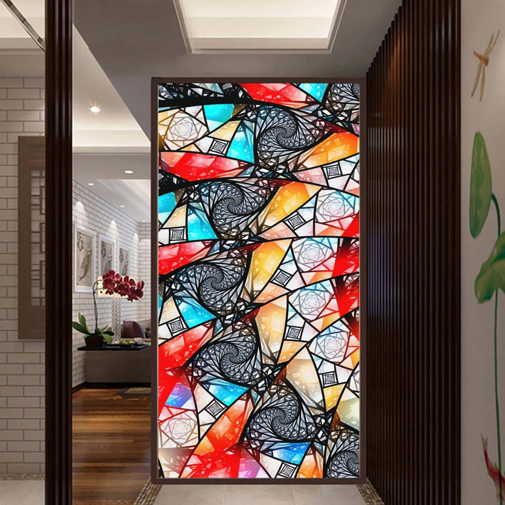 

No Glue Privacy Window Film Vinyl Static Cling Frosted European Stained Glass Decorative Window Sticker Window Film 05