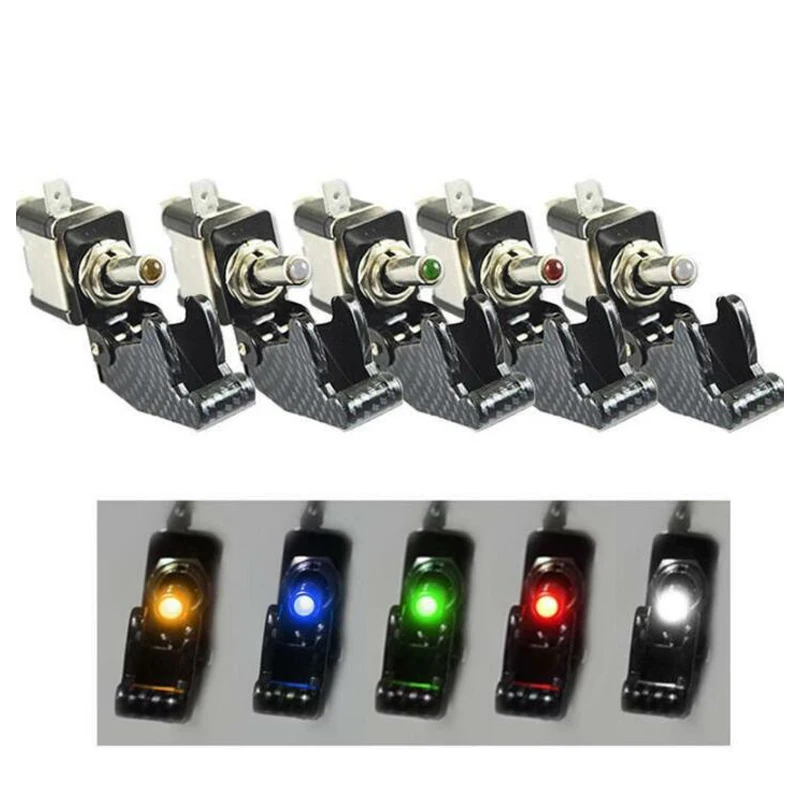 1pcs 12V 20A SPST Toggle Rocker Switch LED Switch With Protective Cover Car Auto Cover LED Light Toggle Switch On/Off Carbon cap