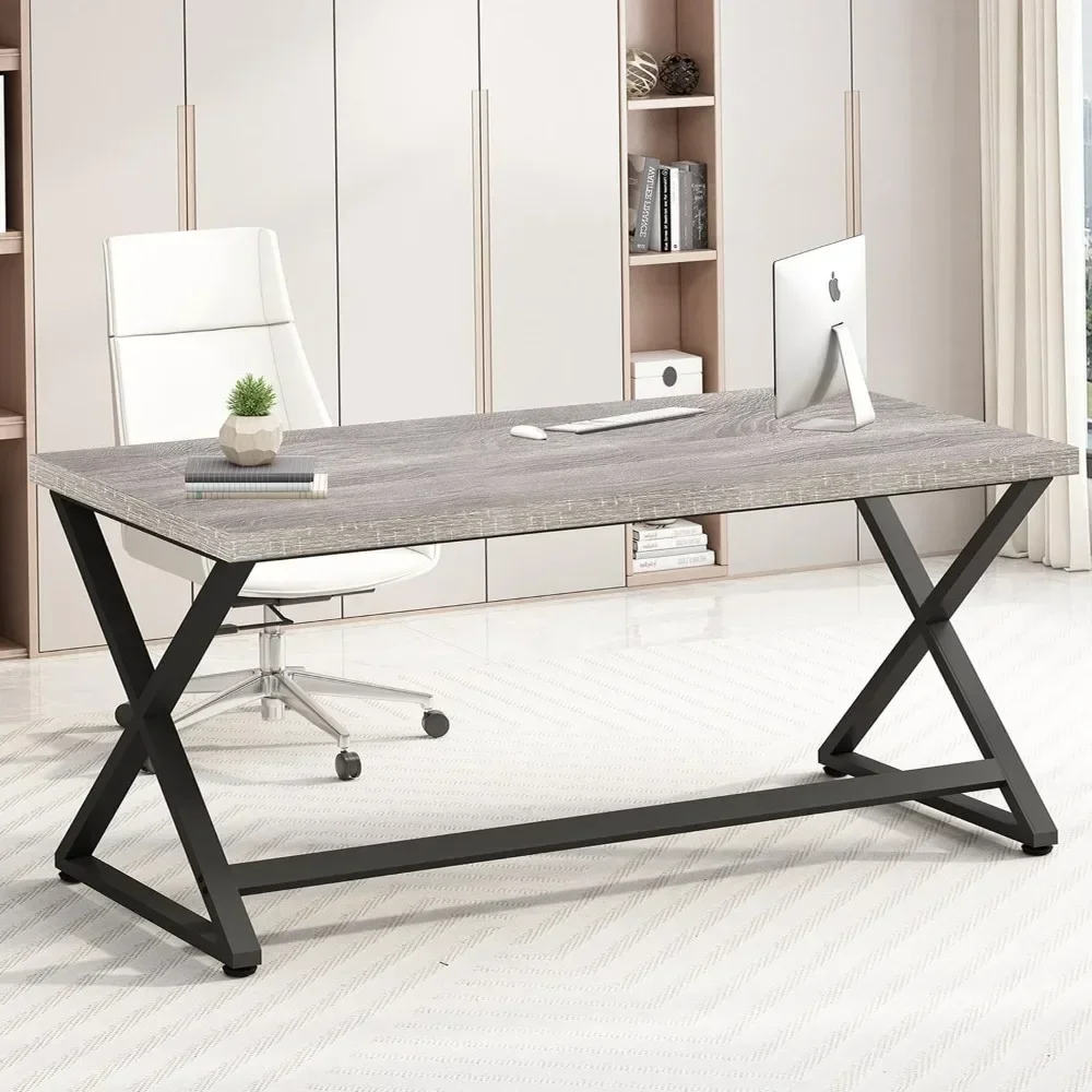 "contemporary wooden and metal home office desk for efficient study and gaming"