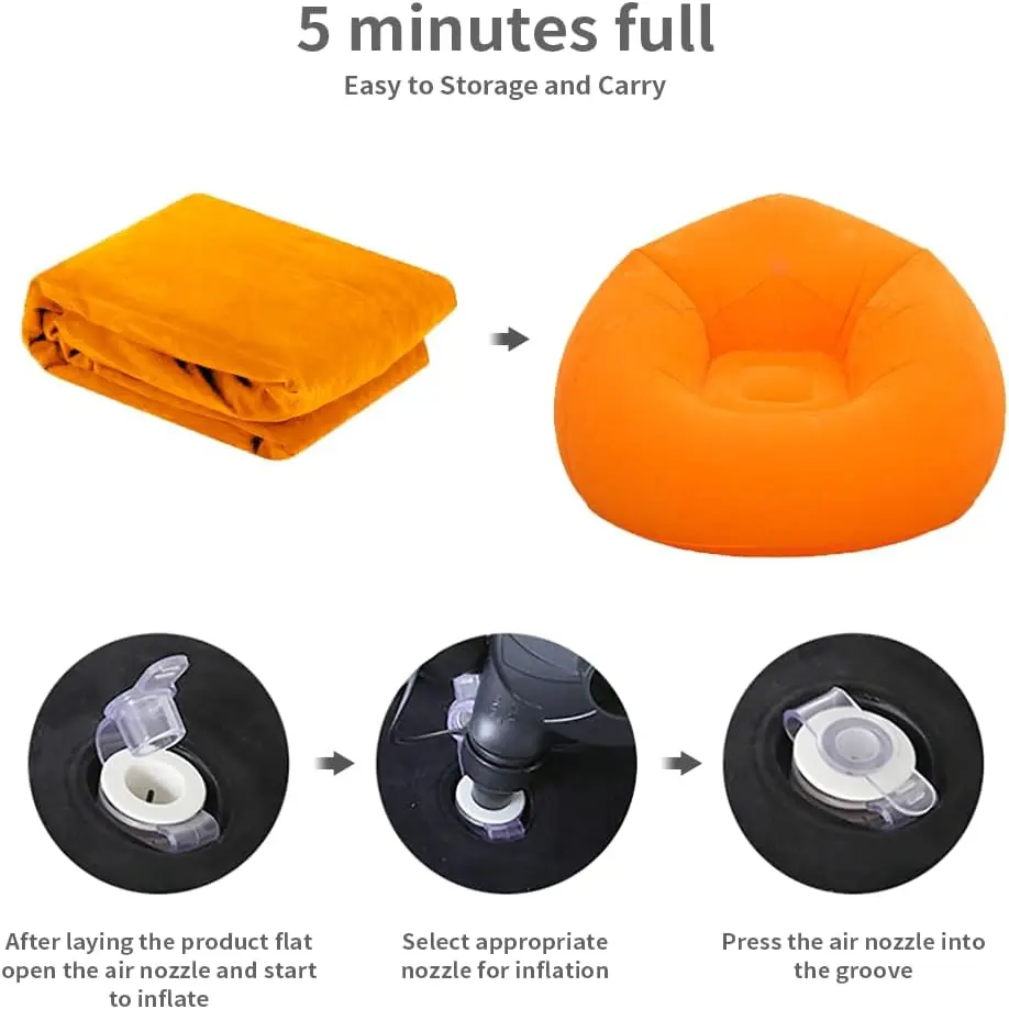Lazy Inflatable Sofa Chairs Indoor Bedroom Lounge Bean Bag Chair Portable Folding For Outdoor Camping