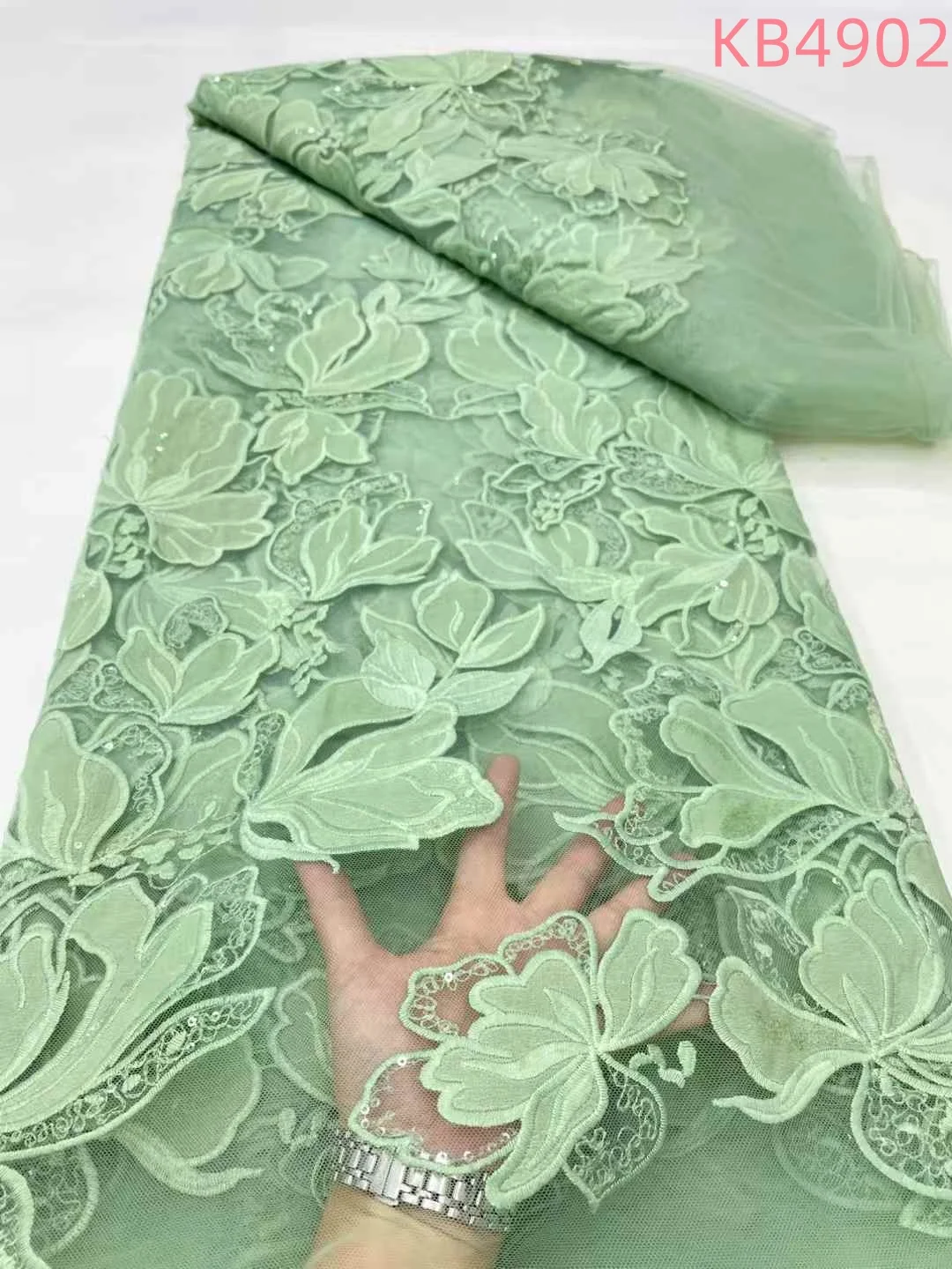African Sequence Lace Fabric 2025 High Quality Nigerian Sequins Beads French Tulle Lace Fabric Material For Wedding Dress KB4902