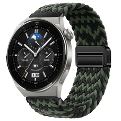 Braided Nylon Magnetic Buckle Wristband, 22mm/20mm Adjustable Strap for 22mm width (Black green)