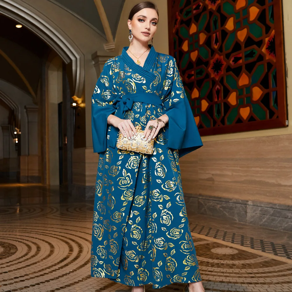 

2024 Kimono Print Jalabiya Eid Mubarak Ramadan Muslim Women Maxi Dress Evening Party Gown Islam Clothing Dubai Abaya Kaftan Robe