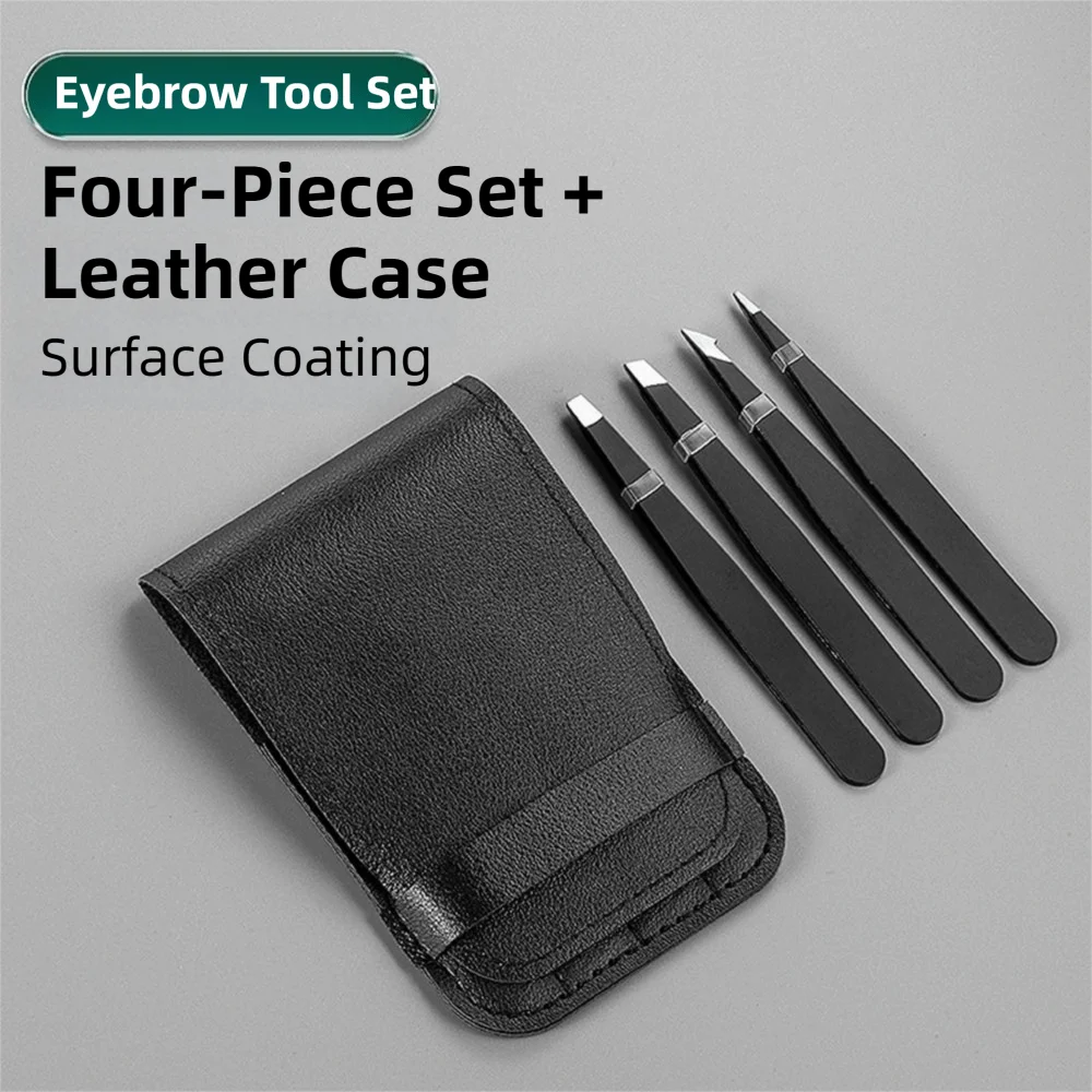 4Pcs/Set Premium Stainless Steel Eyebrow Tweezers Set Slanted Tip Flat Top Ingrown Hair Removal Pointed Professional