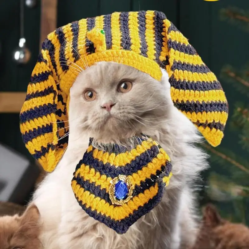 Funny Dog Cat Egyptian Costume Crochet Hat and Bib