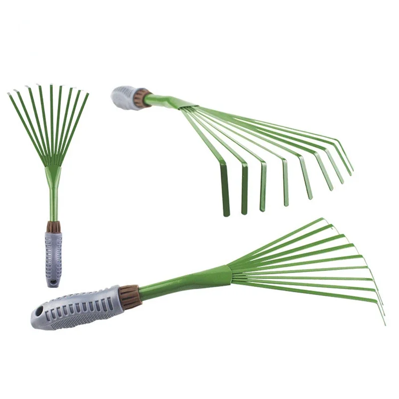 9 Teeth Garden Rake 15.5 Inch Grass Rake Hand Rake Leaf Broom with Comfort Grip Cleaning Pet Excrement Gardening Tools 5