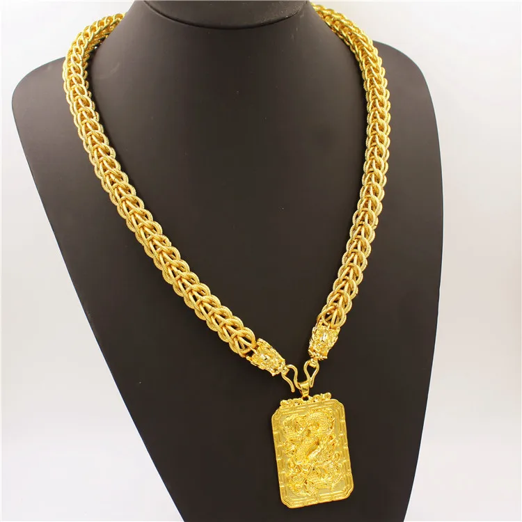 Luxurious 9999 24K real gold men's necklace Guan Gong Guanyin faucet pendant domineering fashion accessories