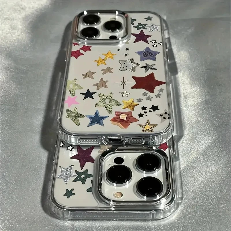 Colorful Stars Electroplated Lens Frame Soft Clear Back Case Cover