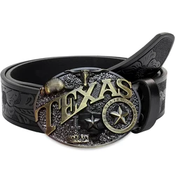 Exquisite Gold Ox Head Belt with Intricate Carved Flower Plate Buckle, Unisex Design - 130cm (Black - 355)