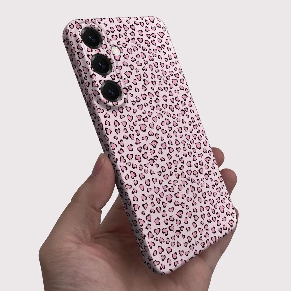 Leopard Print Pink Love Heart Hard PC Phone Case Cover