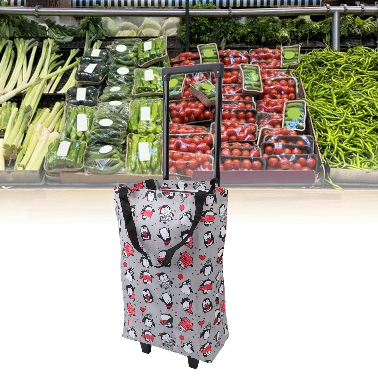 Foldable Shopping Cart for Groceries with Wheels 360 Degree Rolling Swivel Grocery Cart Oxford Fabric Rolling  Handtruck 2