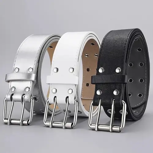 1pc Women's Belt Trend Simple Double Hole Men Belt Punk Hip Hop Rock Style Subculture Y2K Belt Punch Free Belt for Men and Women - Image 5
