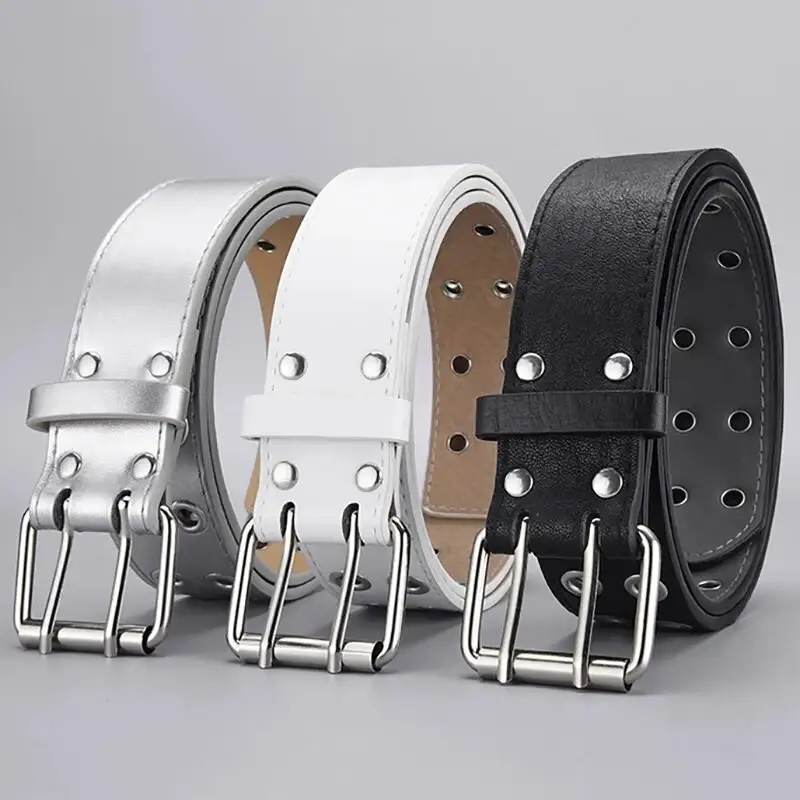 1pc Women's Belt Trend Simple Double Hole Men Belt Punk Hip Hop Rock Style Subculture Y2K Belt Punch Free Belt for Men and Women - Image 5