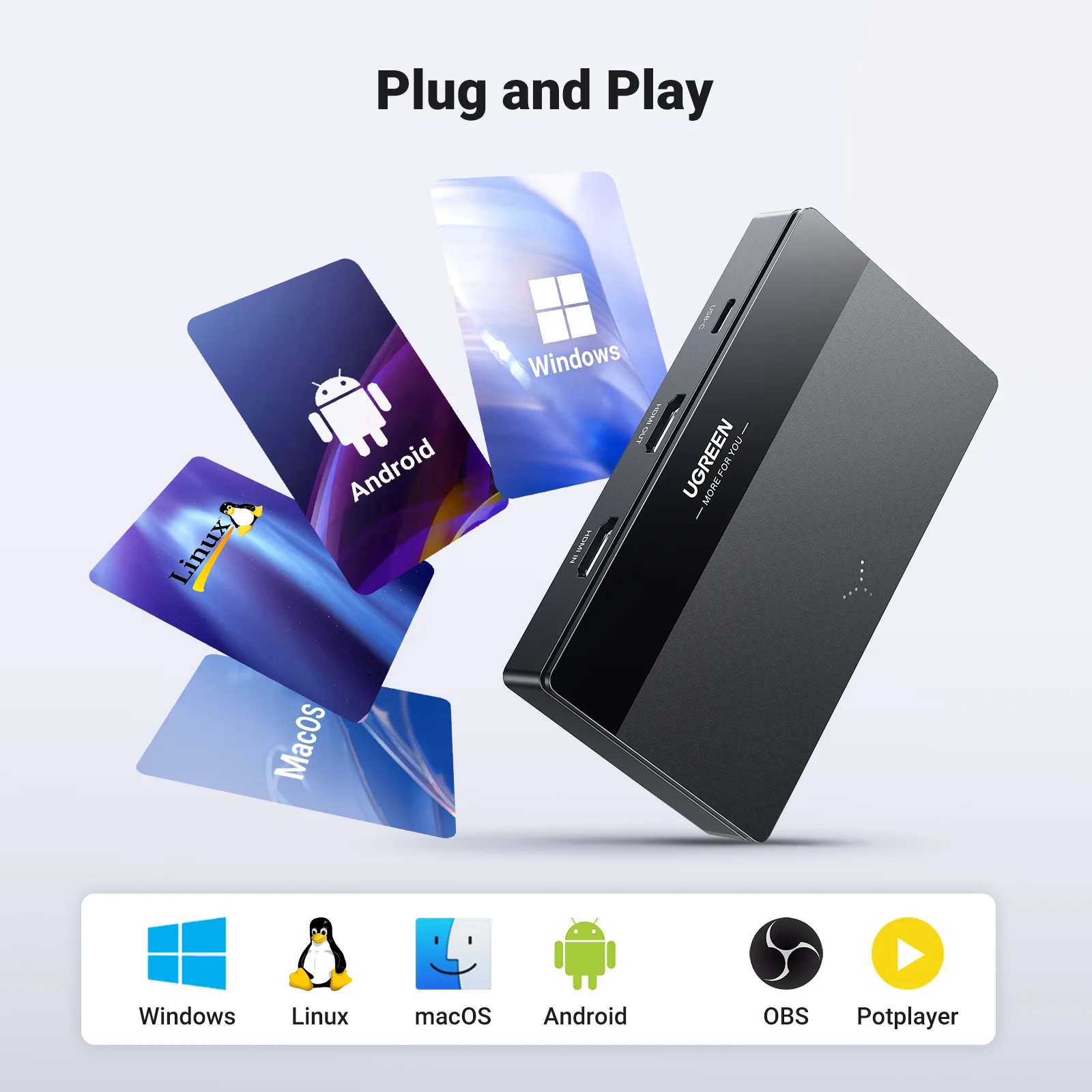 ο UGREEN  ĸó ī, HDMI to USB/USB-C HDMI  ׷ ڽ, PC ǻ ī޶ ̺ Ʈ ڵ ÿ, 4K60Hz