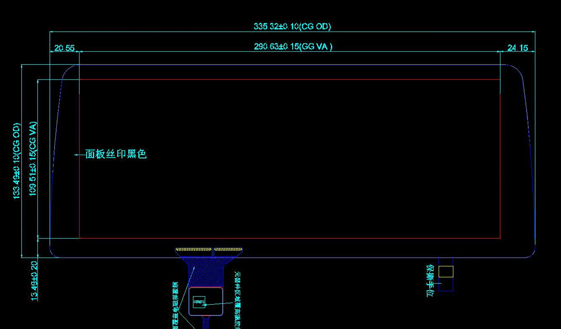 6Pin, TX123J0393A0, 335mm * 133mm, 12.3 Polegada