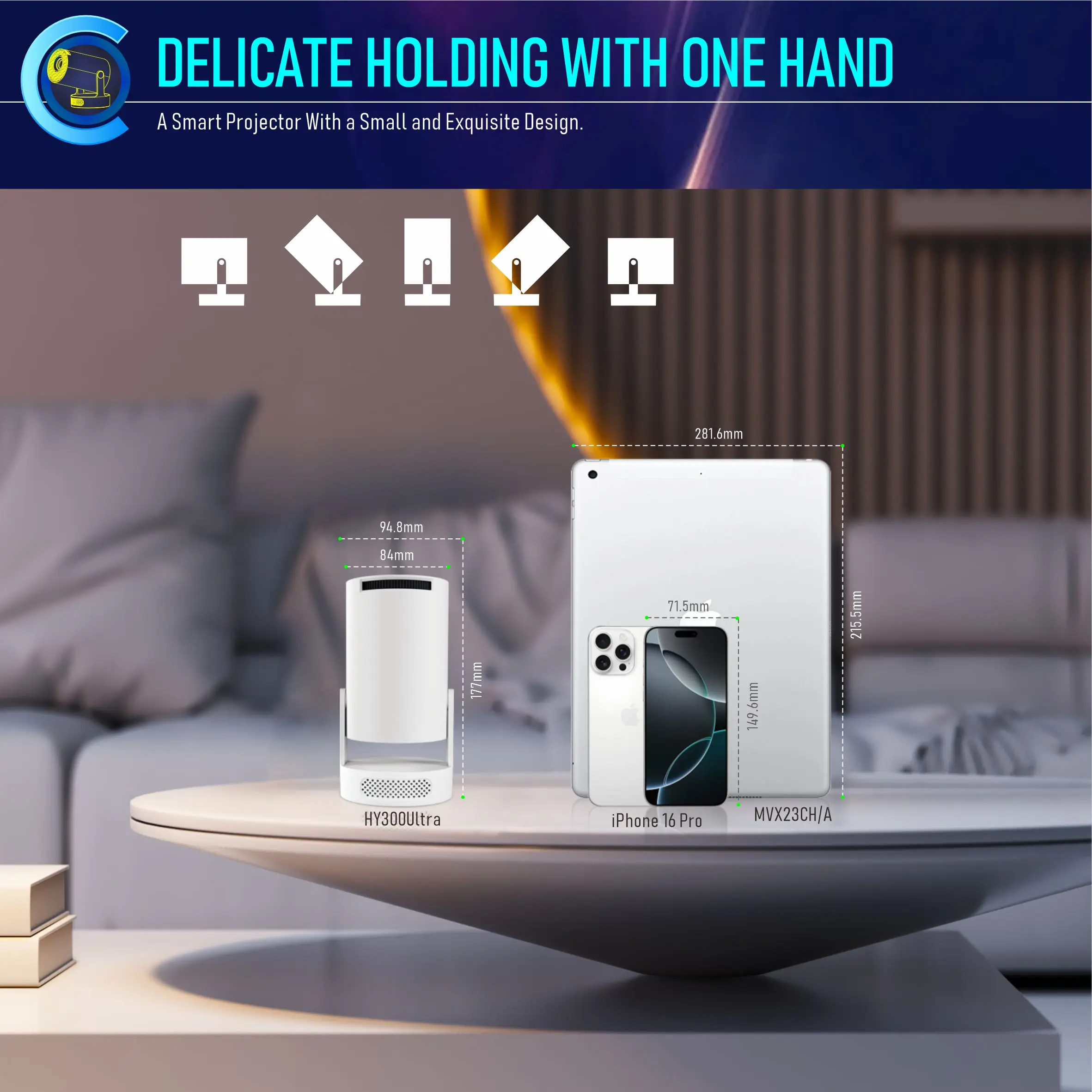 Projector HY300 Ultra 4K Android11 WiFi6 BT5.0 290 ANSI Built in 5W Speaker Ultr