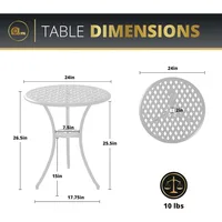 Outdoor Bistro Set 3 Piece Outdoor Bstro Table and Chairs Set Table with Umbrella Hole, Cushions, Cast Aluminum Patio Furniture 2
