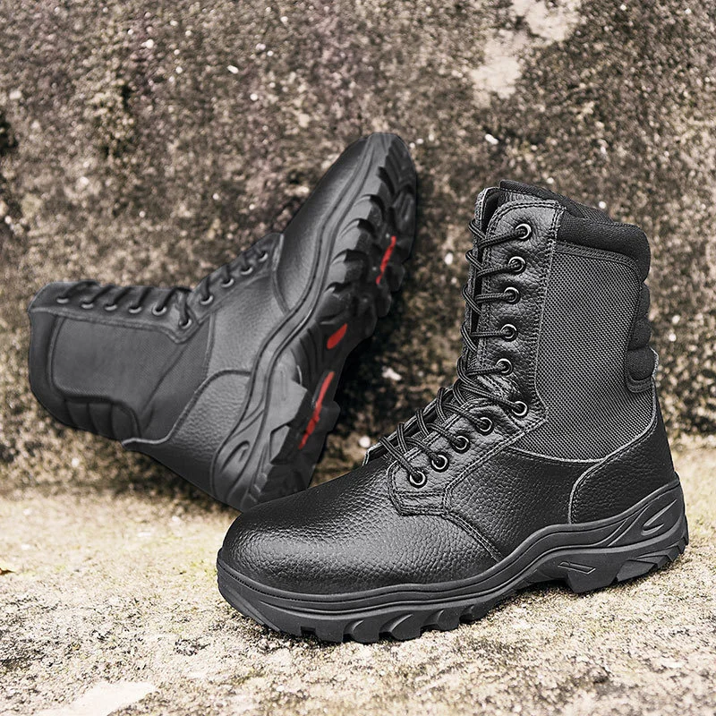 

Men Military Leather Boots Special Force Tactical Desert Combat Outdoor Shoes Men's Steel Toe Cap Work Safety Shoes Ankle Boots