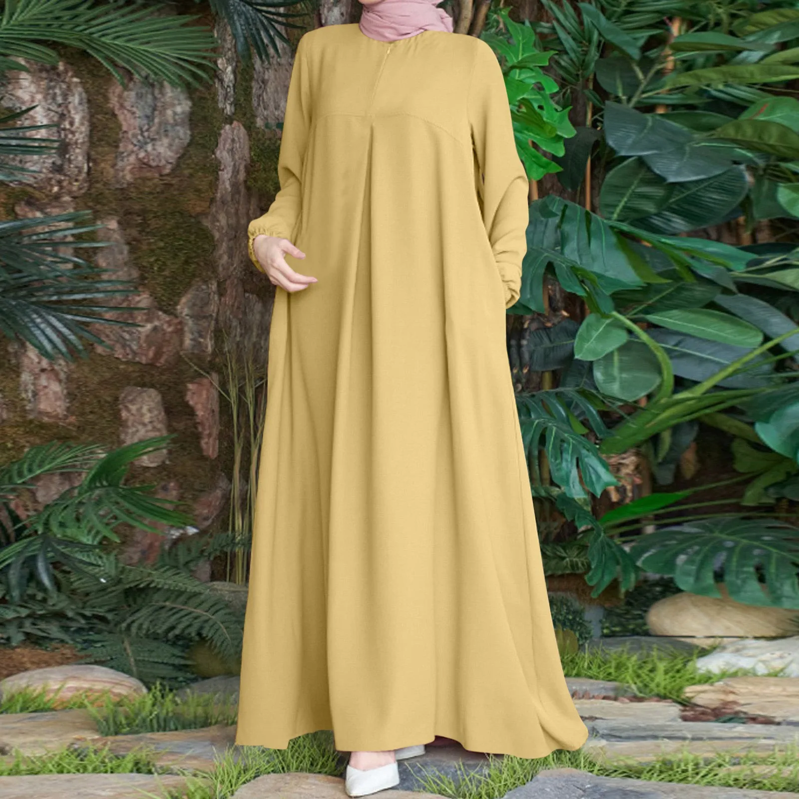 

2024 модная одежда в исламском стиле, весеннее женское платье макси в мусульманском стиле, сарафан с рукавом-фонариком, элегантное женское платье большого размера