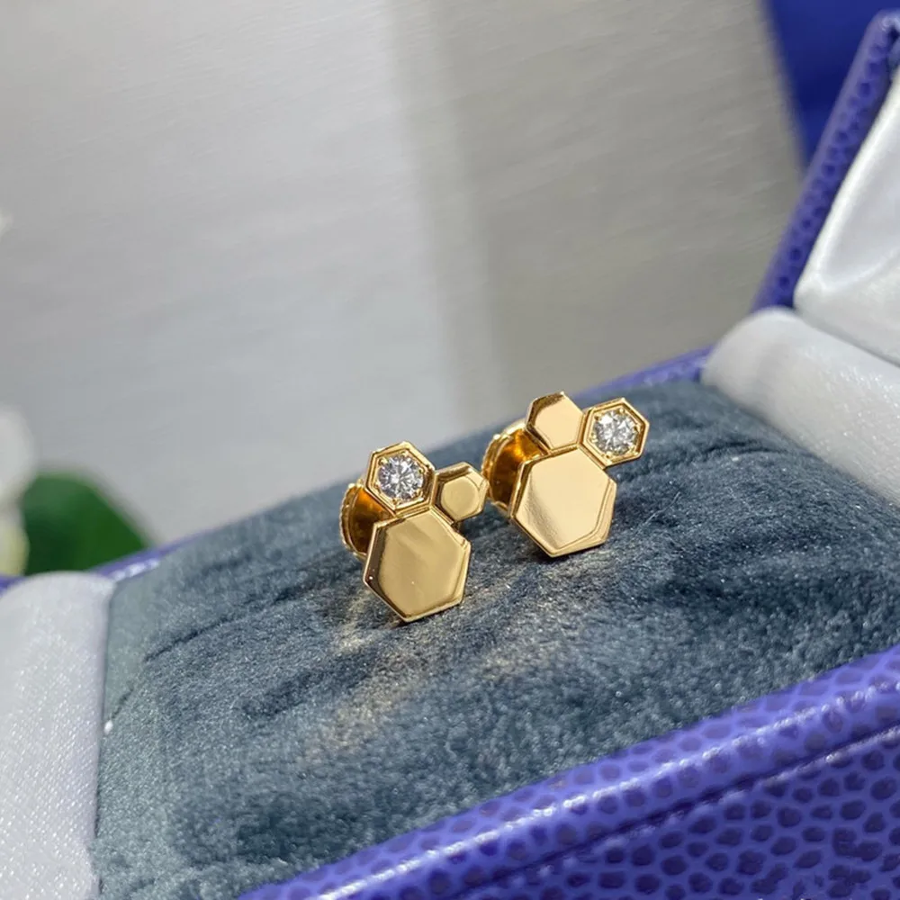 Luxury brand BEE MY LOVE series honeycomb zircon earrings for women's jewelry gifts