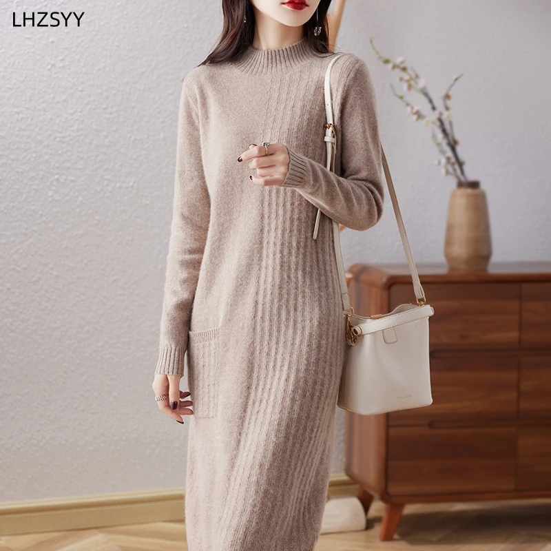 LHZSYY New Cashmere Dress Women's Mid-Length Large Size Sweater High ...
