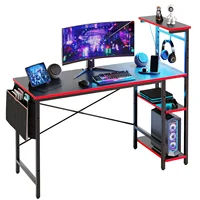 NOST&HOST 51.3" Gaming Desk for PC/Computer with LED, 4 Tiers, Storage, Hooks & Adjustable Shelf (Black Carbon Fiber)