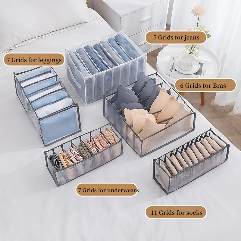 Organizador de ropa, caja de almacenamiento de pantalones vaqueros,  armario, organizador de ropa interior, sujetador, calcetines, caja con  compartimentos